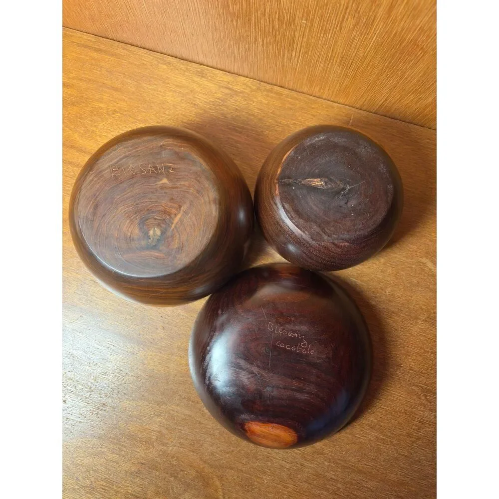 Vintage Barry Biesanz Woodworks Set of 3 Cocobolo Turned Wood Bowls